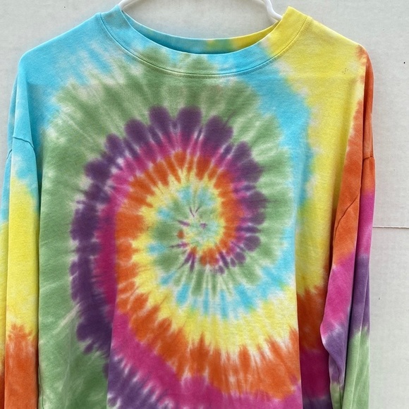 Daydreamer Womens medium cropped Long sleeve bright colorful tie dye tee t-shirt - Picture 3 of 5